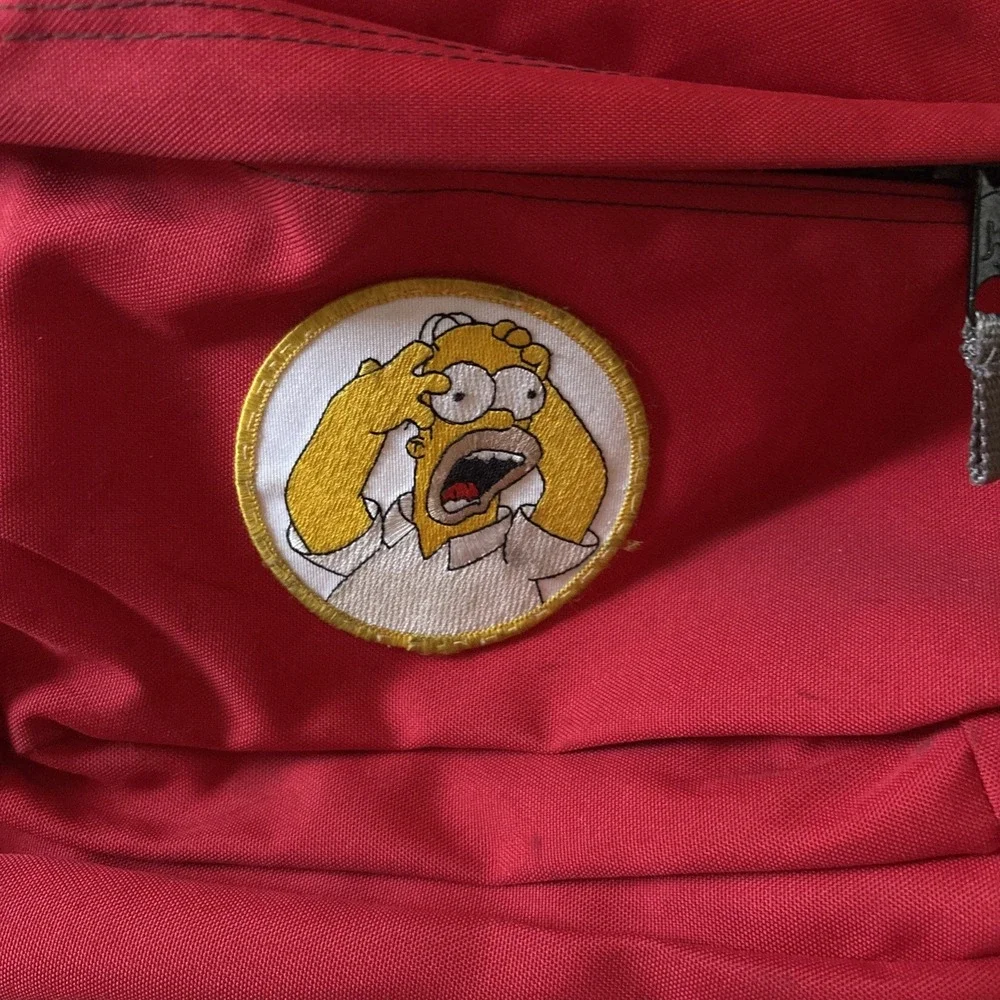 Vintage Jansport 1990s Backpack Red Nylon w/ Bart Simpson Patch